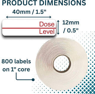 Dose Labels, Clear Vinyl with Red Writing